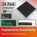 24 Pack Acoustic Panels – Sound Proof Foam Panels for Wall 12"x12"x2", Flame Retardant Wedge Acoustic Foam, High-Density Sound Absorbing Panels for Home Studio(Black, 2" Thick 24 Pack)
