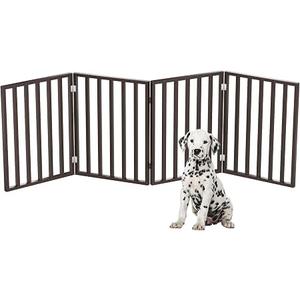 Pet Gate - 4-Panel Indoor Foldable Dog Fence for Stairs, Hallways or Doorways - 72x24-Inch Retractable Wood Freestanding Dog Gates by PETMAKER (Brown)