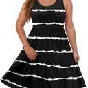 DB MOON Womens 2025 Plus Size Tank Dresses Sleeveless Knee Length Sundress with Pockets (18W, 01 Stripe Black)