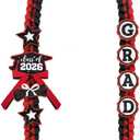 CiyvoLyeen Class of 2026 Graduation Leis with Glitter Pins Handmade Double Braided Ribbon Garland Money Holder Bowknot for Him Her Scarlet Congrats Grad Graduation Ceremony Gift Idea (Black & Red)