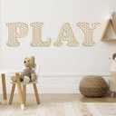 RattanView Playroom Decor 12 in Wooden Rattan Letters Set Playroom Sign Decor Boho Wall Signs Play Wooden Rattan Letters Wall Decors for Art Nursery Room Decorations(Wood Color)