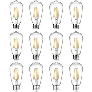 Ascher 12-Pack Vintage LED Edison Light Bulb 60W Equivalent, Decorative Antique Filament Light Bulbs with 80+ CRI, Warm White 2700K, 700 Lumens, E26 Base, Non-Dimmable