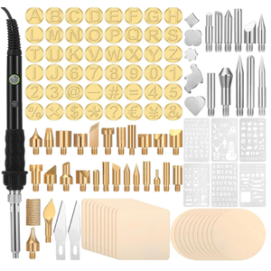 Lothee 136 Pieces Wood Burning Kit Wood Burning Tools Set Wood Burner Tips Adjustable Temperature Pen Stencils with Wood Chips for Wood Burner DIY Embossing Carving Crafts