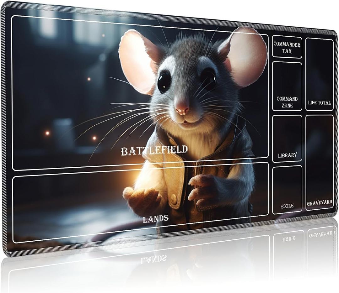 Playmat for MTG with Magic Zones, 24 x 14 inches Game Play Mat for MTG TCG, Trading Card Game Play Mat Desk Mats with Stitched Edges Non-Slip Base, Cute Mouse