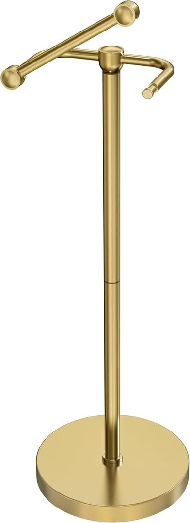 Toilet Paper Holder Stand, Modern Bathroom Free Standing Toilet Paper Roll Holder, Post Pivoting Toilet Paper Stand with Stainless Steel Tissue Rack, Rust-Proof & Heavy Stable BaseBrushed Gold