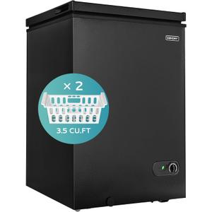 EUHOMY 3.5 Cu.Ft Chest Freezer with Removable Basket, Small Deep Freezer Adjustable 7 Thermostat, Quiet Mini Freezer Free-Standing Top Door, Energy Saving for Apartment/Garage/Basement/Dorm/Home,Black