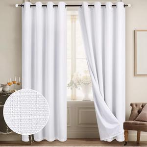 Diraysid 100% Blackout White Curtains Linen Curtains for Bedroom Grommet Thermal Insulated Room Darkening Drapes (2 Panels, W52 x L84 Inch) (52"W x 84"L (Pack of 2))