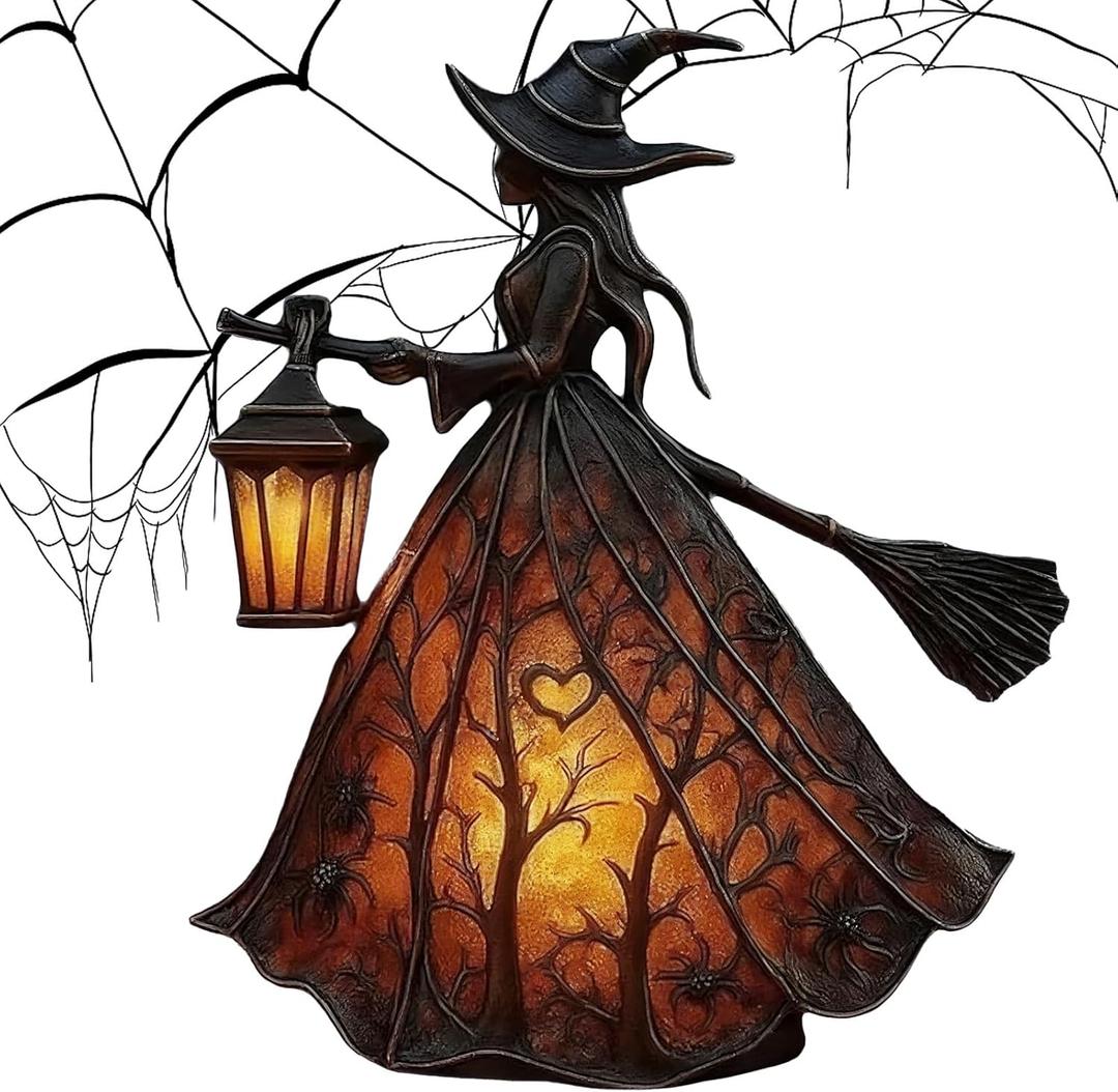 Halloween Witch Lamp, Gothic Spooky Witch Decor with Holding Lantern, Witchy Lamp with Witch Hat Design, Standing Night Light for Home, Porch, Tabletop, Party Decor, for Halloween and Gift(1pc)