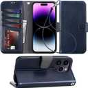 Arae Compatible with iPhone 14 Pro Max Wallet Case with Card Holder and Wrist Strap Wallet Flip Cover for iPhone 14 Pro Max 6.7inch, Blue