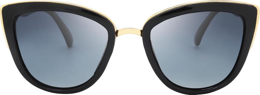 The Fresh Polarized Cat Eye Designer Retro Vintage Sunglasses FR17264P (Black, Grey Gradient)