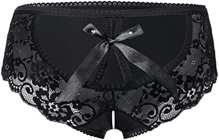 PERAMBRY Women's Lace Stretch Sexy Thong Bikini Panties Bow Tie Breathable Fashionable, 4 Pack 2XL