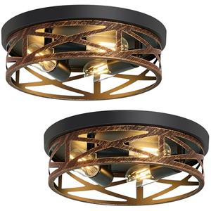 SKEJAO Flush Mount Ceiling Light Fixture,Vintage Metal Black Hallway Light Fixtures Ceiling,Light Fixtures Ceiling Mount for Farmhouse,Kitchen,Hall,Brown(2 Pack (Retro Metal Black, 13 inch) 