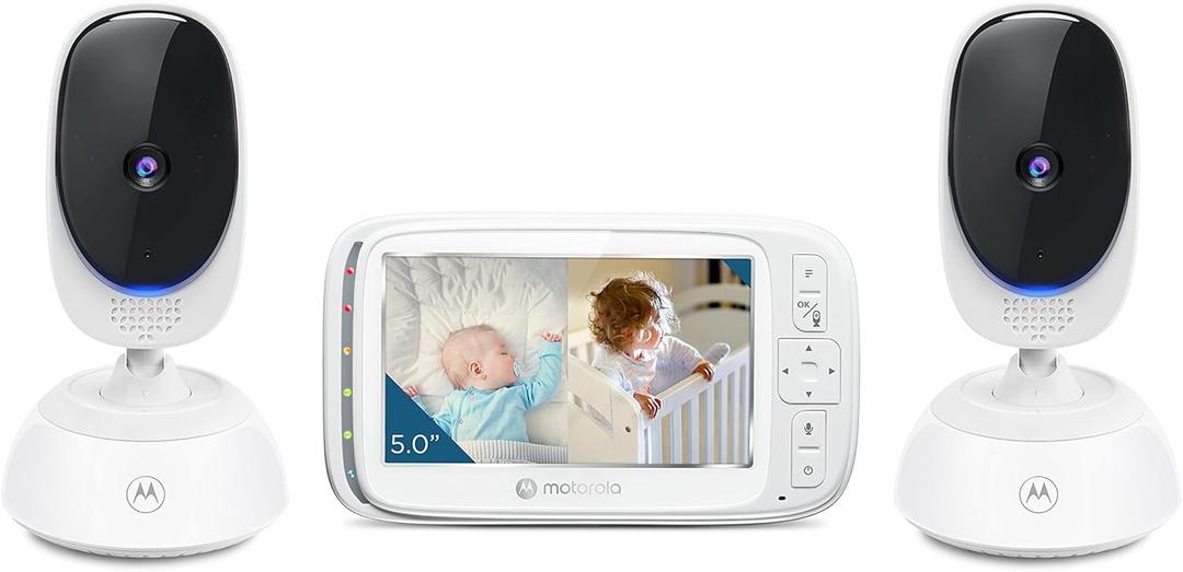 Motorola Nursery VM75 2-Camera Video Baby Monitor, 1000ft Range no WiFi 2.4 GHz Wireless, 5" Screen, 2-Way Audio, Pan/Tilt/Zoom, Room Temp, Lullabies, Night Vision