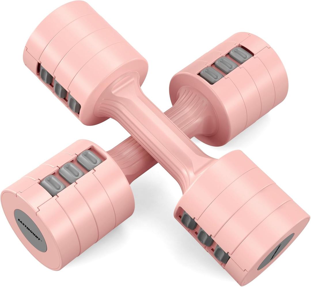 EAST MOUNT Adjustable Dumbbells 5 lb Dumbbells Set of 2 / Pair 10 lb Total Free Weights 6 in 1 Women Hand Weights for Home,Office,Gym Exercise Training 2lb 3lb 4lb 5lb Fast Adjust (Pink)