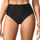 Tempt Me Women High Waisted Bikini Bottoms Full Coverage Swimsuit Bottoms Ruched Bathing Suit Bottom, L