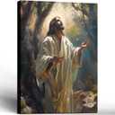 Framed Jesus Canvas Wall Art Jesus in the Garden Wall Decor Picture Christian Poster Painting Decoration Unique Print Wall Decor Living Room Bedroom Church Decor 16x24 Inch Ready to Hang