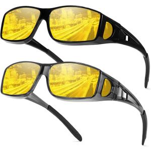 FIMILU 2PCS Night Driving Glasses Night Vision Glasses Fit Over Wrap Around Anti Glare Polarized Glasses for Men Women