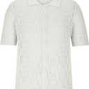 Mens Knit Crochet Button Down Shirt See Through Top Short Sleeve Sweater Lightweight Casual Summer Tops Beach Fits (Large)