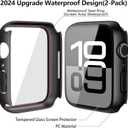 2 x Misxi [2 Pack] Waterproof Hard Case with Tempered Glass Compatible with Apple Watch Series 11 (2025) Series 10 46mm, Ultra-Thin Anti-Fall Protective Cover for iWatch Screen Protector, Matte Black