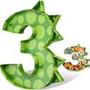 Mifoci 13.7" Dinosaur Charcuterie Board Green Cardboard Number for Cupcake Charcuterie Birthday Party Fillable Paper Mache Chocolate Candy Cake Dinosaur Birthday Party(Number 3)