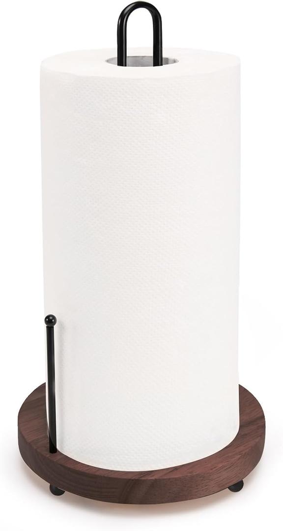 Lorbro Paper Towel Holder Countertop, Farmhouse Paper Towel Holder with Heavy Duty Wood Base, Wood Paper Towel Holder Rustic Style, Paper Towel Holder Stand for Kitchen Decor, Home, Brown