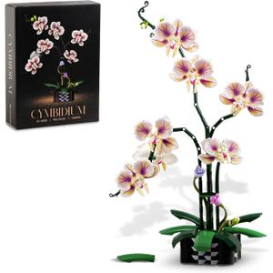 Orchid Flower Building Sets with Vase, Artificial Fake Flowers Building Blocks Toys for Botanical Collection&Indoor Plant Decorations for Table, Desk, Office(736Pcs)