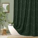 Dark Green Boho Shower Curtain 72 x 72 Inches Woven Fabric Shower Curtain Tufted Chervon Textured Shower Curtains Modern Minimalist Shower Curtains for Bathroom