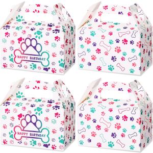 Mifoci 24 Pcs Paw Candy Boxes Dog Themed Party Favors Puppy Print Colorful Treat Box Gift Cartoon Paw Cookie Candy Boxes for Puppy Dog Birthday Goodie Bags Party Supplies