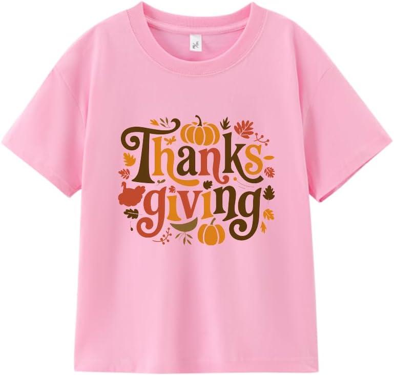 Thanksgiving Shirts for Toddler Boys Girls Kids 2-8T, Funny Turkey Pumpkin Dinos Truck Soft Cotton Short Sleeve Tee