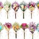 12/24 PCS Charming Dried Flowers Bouquet for Vase Various Dried Wildflowers with Stems Mini Handmade Wildflowers Natural Real Flowers Bulk Flowers Craft (Romantic Colour, 12 PCS)