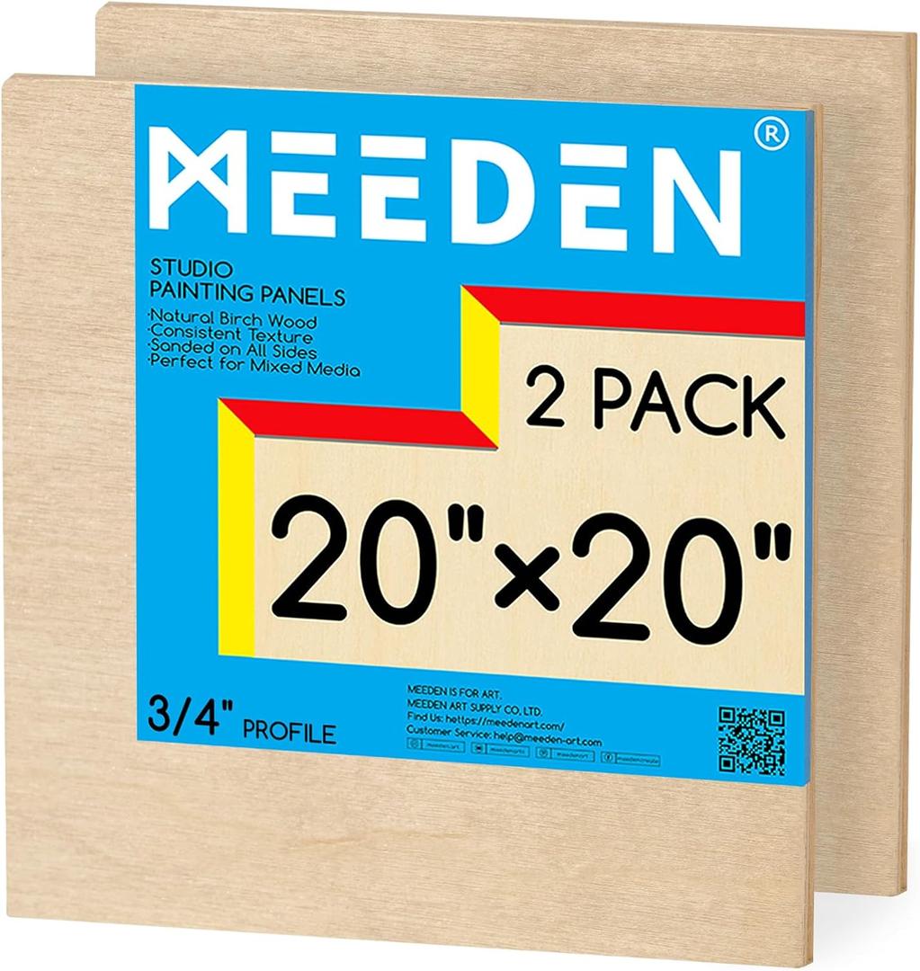 MEEDEN Unfinished Wood Canvas Board: 3/4 Deep 20x20 Wooden Canvas Panel Pack of 2 - Blank Cradled Wood Art Board for Painting