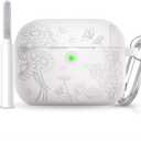 for AirPods Pro 3 Case (2025) DamonLight Daisy Floral Engraved Shockproof Protective Soft Silicone Case Cover with Cleaning Pen and Keychain for Apple Airpods Pro 3rd Generation(White)