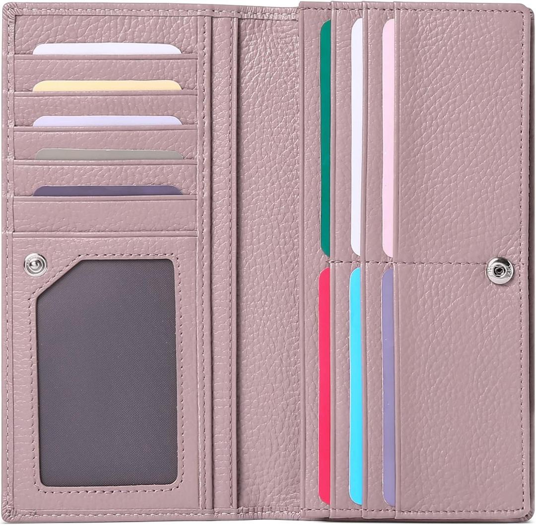 GOIACII Wallets for Women RFID Blocking Ultra Slim Leather Credit Card Holder Clutch (1-Natural-Pink)