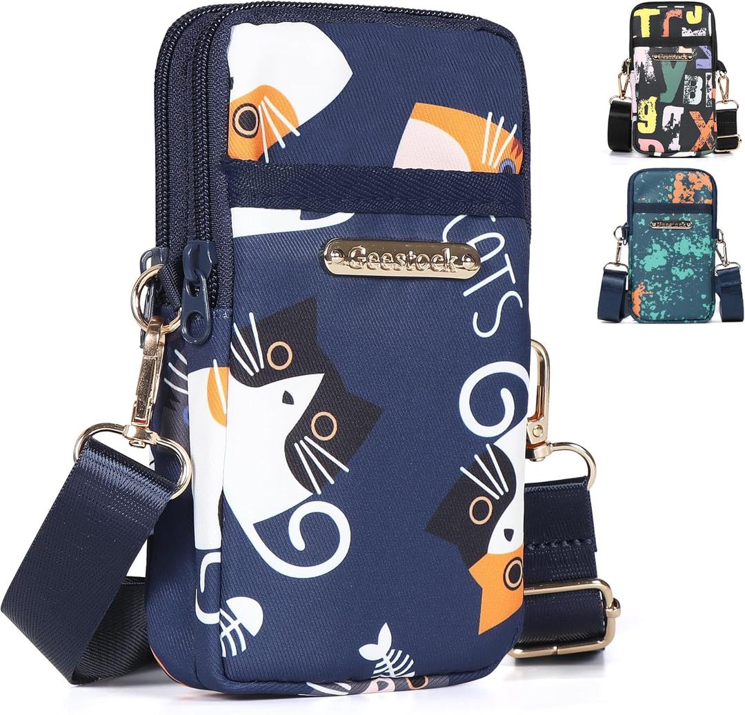 Geestock Lightweight Small Crossbody Bag for Women Cell Phone Purses Travel Pouch Shoulder Bag for Running, Walking (Blue Cats)