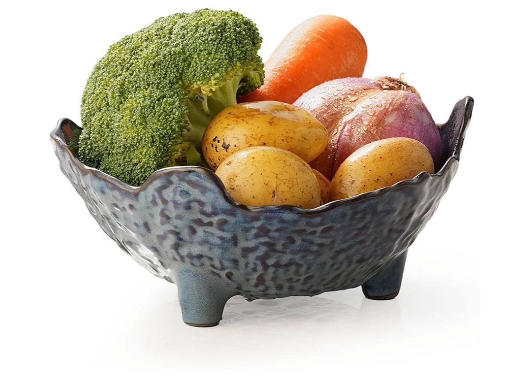 Fruit Bowl, Porcelain Oval Bowl for Kitchen Counter Large Decorative Bowl for Home Decor Centerpiece Bowl for Fruit, Vegetable, Breads, Nuts, Blue