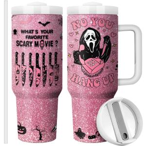 Halloween Scary Mask Tumbler with Lid and Straw 40oz Stainless Steel Travel Coffee Mug Horror Theme Double Wall Insulated Cup Funny Gift for Women Men (Pack of 1)