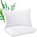 2 Pack Cooling Pillowcases for Hot Sleepers & Night Sweats, 400 TC Bamboo Viscose Pillow Protectors, Zippered Pillow Cases Standard Size, Breathable Silky Soft Pillow Covers, White, 20x26