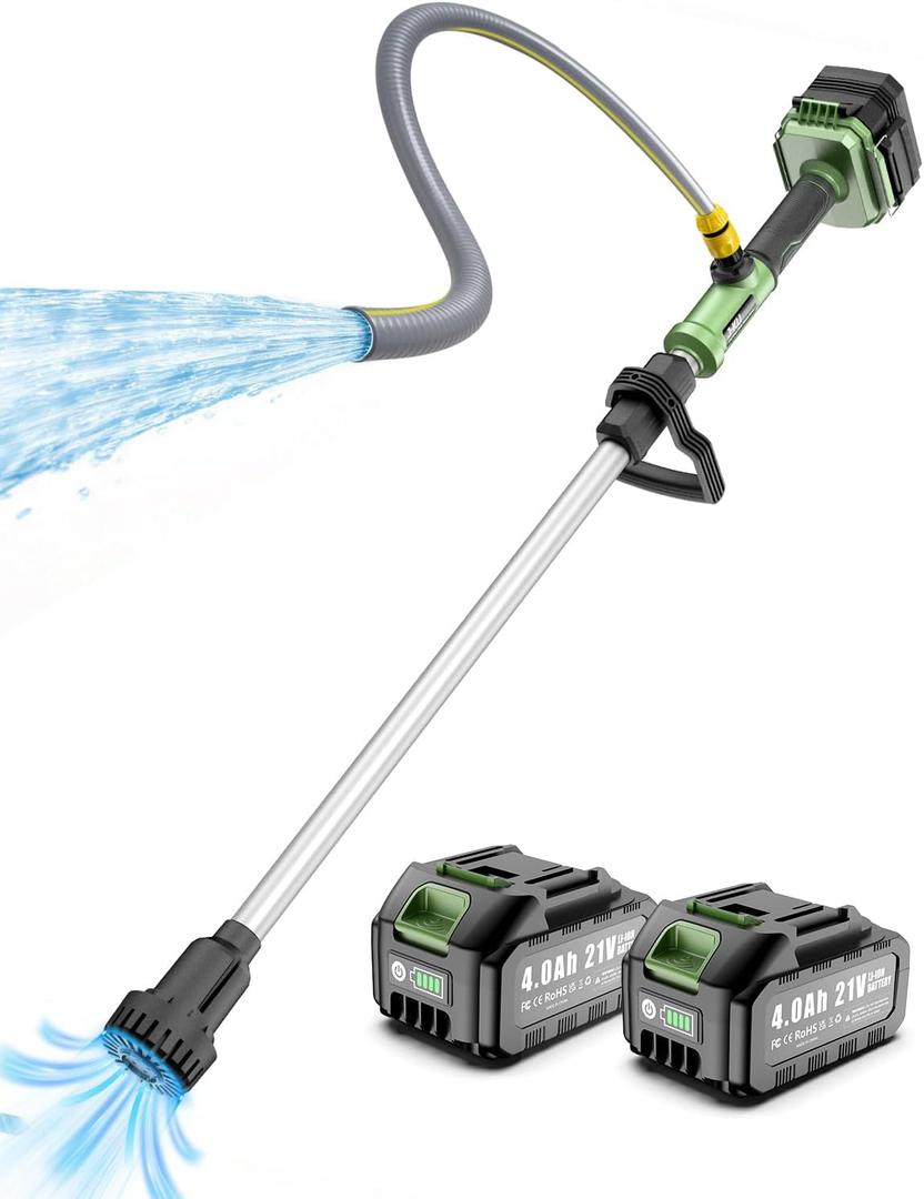 J-KU 21V Cordless Stick Water Transfer Pump - 720 GPH Portable Submersible Electric Sump Pump with 2 x 4.0Ah Batteries, 5-Ft Quick-Connect Hose for Pool Draining, Rain Barrel, Garden, Pond, RV