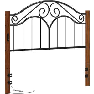 Elephance Headboard for Full Size Bed Frame with Charging Station,USB and Type C Ports, Adjustable Height,Vintage Platform Bed Full Headboard Only, Iron Legs,Easy Assembly,Black