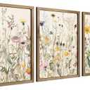 pechpell 2 Piece 15.7x11.8in Framed Floral Wall Art, Wooden Colorful Wild Flower Prints Picture Wall Decor, Wildflower Nursery Living Room Bedroom Rustic Decorations For Home