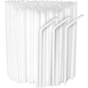 [500 Pack] White Flexible Plastic Drinking Straws Disposable Straw 8'' inches Tall