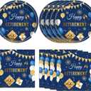 40 PCS Retirement Party Decorations Blue Gold Retirement Party Decorations Supplies Tableware Plates and Napkins for Woman Men Table Cloths Party Favors | Serve 20