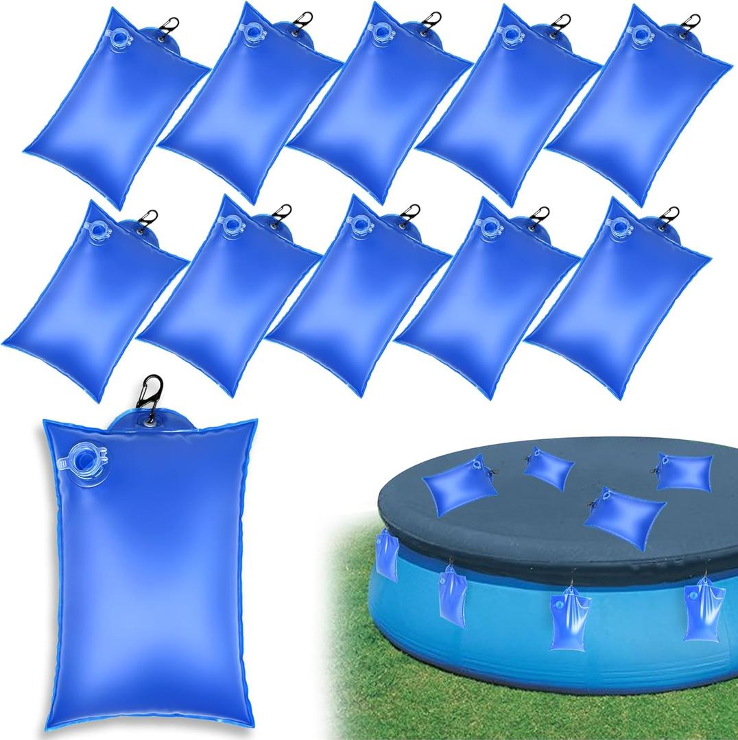 10 Pack Swimming Pool Cover Hanging Bag with Hooks, PVC Leakproof Pool Cover Weights for Above Ground Pool, Heavy Duty Pool Water Bags Wall Bag for Winter Pool Cover Hot Tub Weight Bags