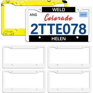 6 PCS Sublimation License Plate Frame Blanks, DIY White Metal Aluminum Tag, Custom Picture Design for tag Frame (12.2x6.3x0.04in)