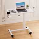 GTPLAYER Small Standing Desk with Wheels, Pneumatic Mobile Rolling Laptop Desk, Adjustable Height Overbed Bedside Table Computer Workstation for Home Office (28" W x 16" D, White)