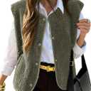 KIRUNDO Women's Fall Winter Fleece Vest 2025 Trendy Sleeveless Sherpa Jacket Button Down Open Front Fuzzy Warm Outerwear (Green, S)