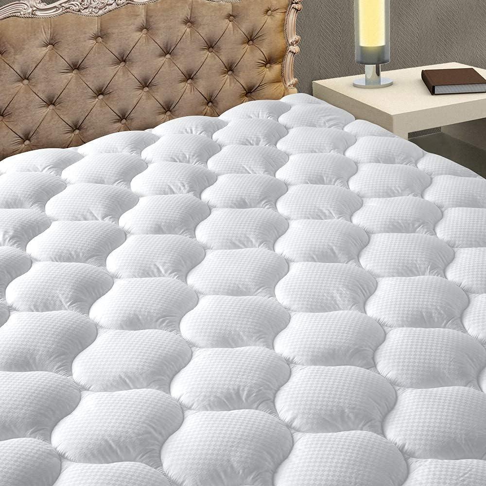 MATBEBY Queen Size Mattress Pad - Cooling Breathable Mattress Topper, Quilted Fitted Mattress Protector, Pillow Top Mattress Cover with 8-21" Deep Pocket, Soft, Machine Washable, White, 60x80 Inches (White - Curvy Pattern)