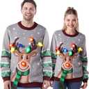 JOYIN Ugly Christmas Sweater Women Men Couples, LED Light Up Ugly Christmas Sweater Kids 2025 Reindeer(Gray