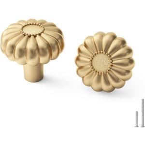 goldenwarm 2 Pack Gold Dresser Knobs for Drawer Knob for Cabinet Pulls Luxury Hardware Handle Brushed Brass Vintage Pull (Single Hole)