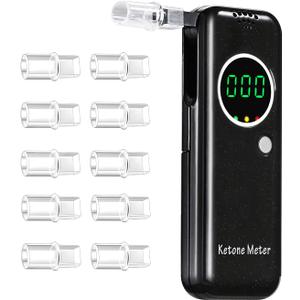 Ketone Breath Analyzer Professional-Grade Accurate Breath Ketone Meter Digital Ketosis Breath Tester with 10 Reusable Mouthpieces for Testing Ketosis - Black
